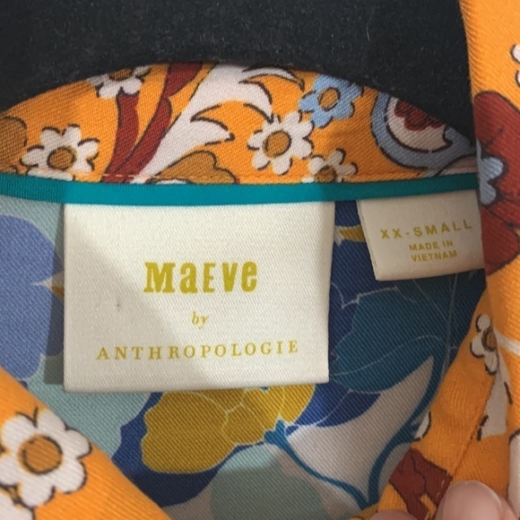 Maeve Anthropologie Contrast Print Buttondown Long Sleeve Blouse NWT size XXS - Picture 5 of 14